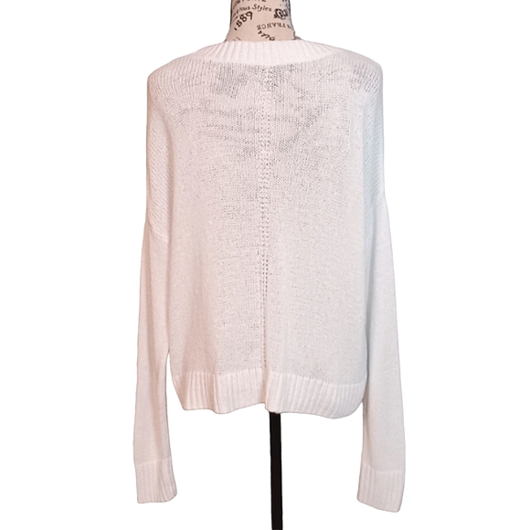 Banana Republic White Oversized Crew Neck Sheer Knit Sweater Size Med - Picture 9 of 12